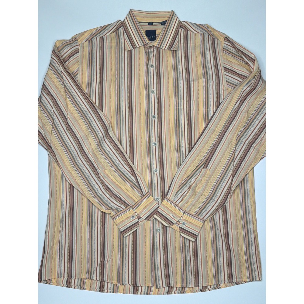 HAUPT Black Label Men's M 39/40 15.5 Striped Dress Shirt Long Sleeve Button Up